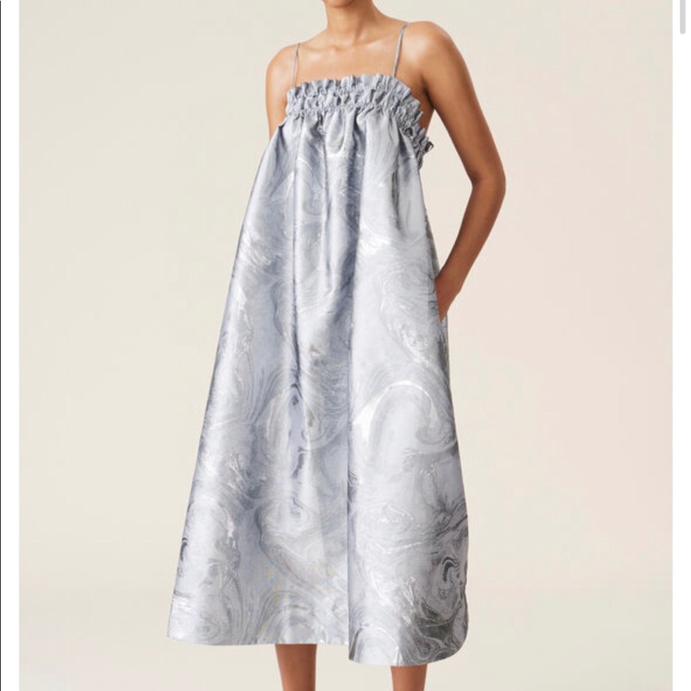 Ganni Silver Marble-Print Midi Dress